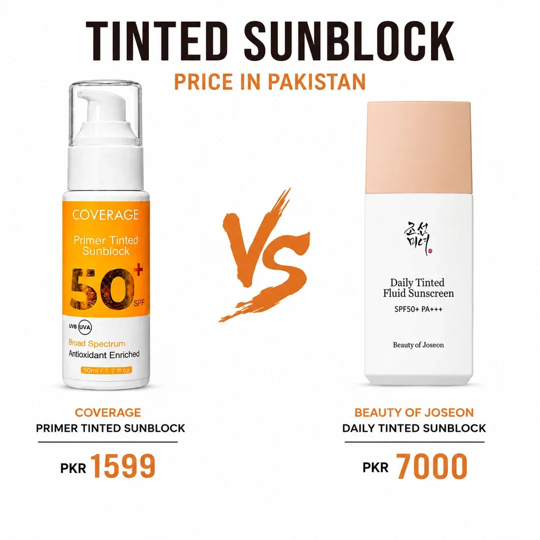 COVERAGE Primer Tinted Sunblock price versus Beauty of Joseon tinted sunscreen in Pakistan