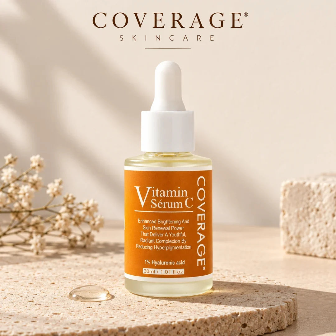 COVERAGE Vitamin C + 1% HA Skin Serum 30ml bottle, stable vitamin C serum for Pakistan