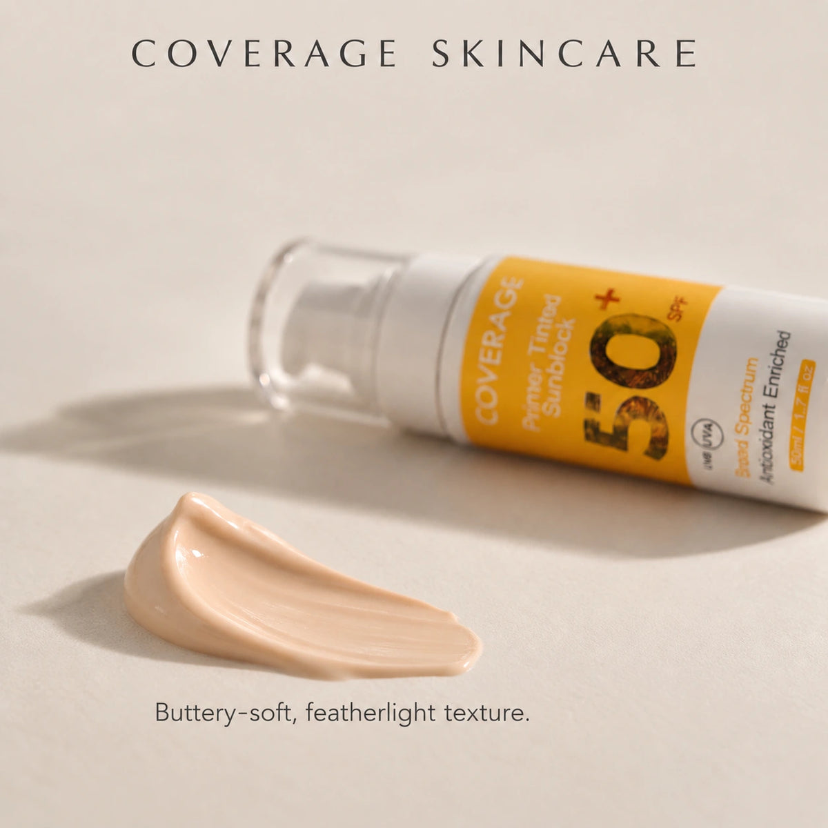 Coverage Skincare primer tinted sunscreen with buttery-soft featherlight texture