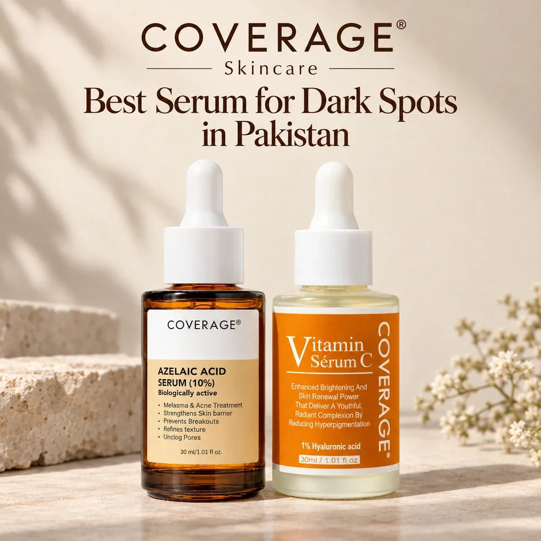 Best serum for dark spots and pigmentation in Pakistan, COVERAGE Azelaic Acid 10% and Vitamin C serums