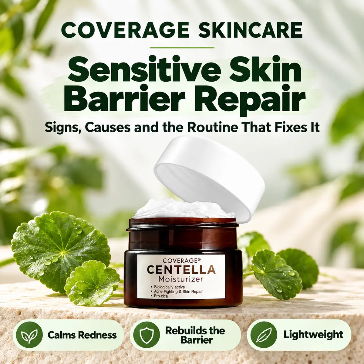 COVERAGE SKINCARE sensitive skin barrier repair in Pakistan with Centella Moisturizer: calms redness, rebuilds the barrier, lightweight