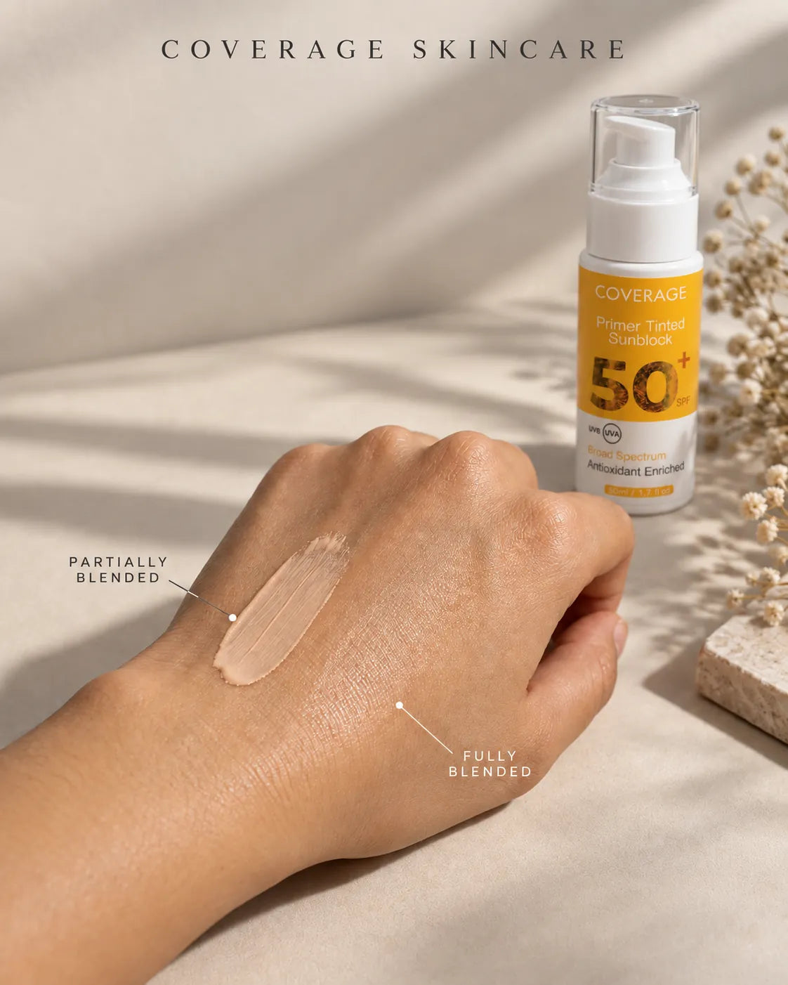 Tinted sunscreen for oily and acne-prone skin held in hand
