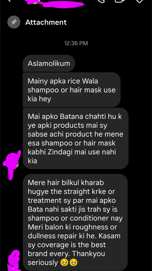 Customer Instagram message: COVERAGE rice shampoo and hair mask improved roughness and dullness after straightening damage